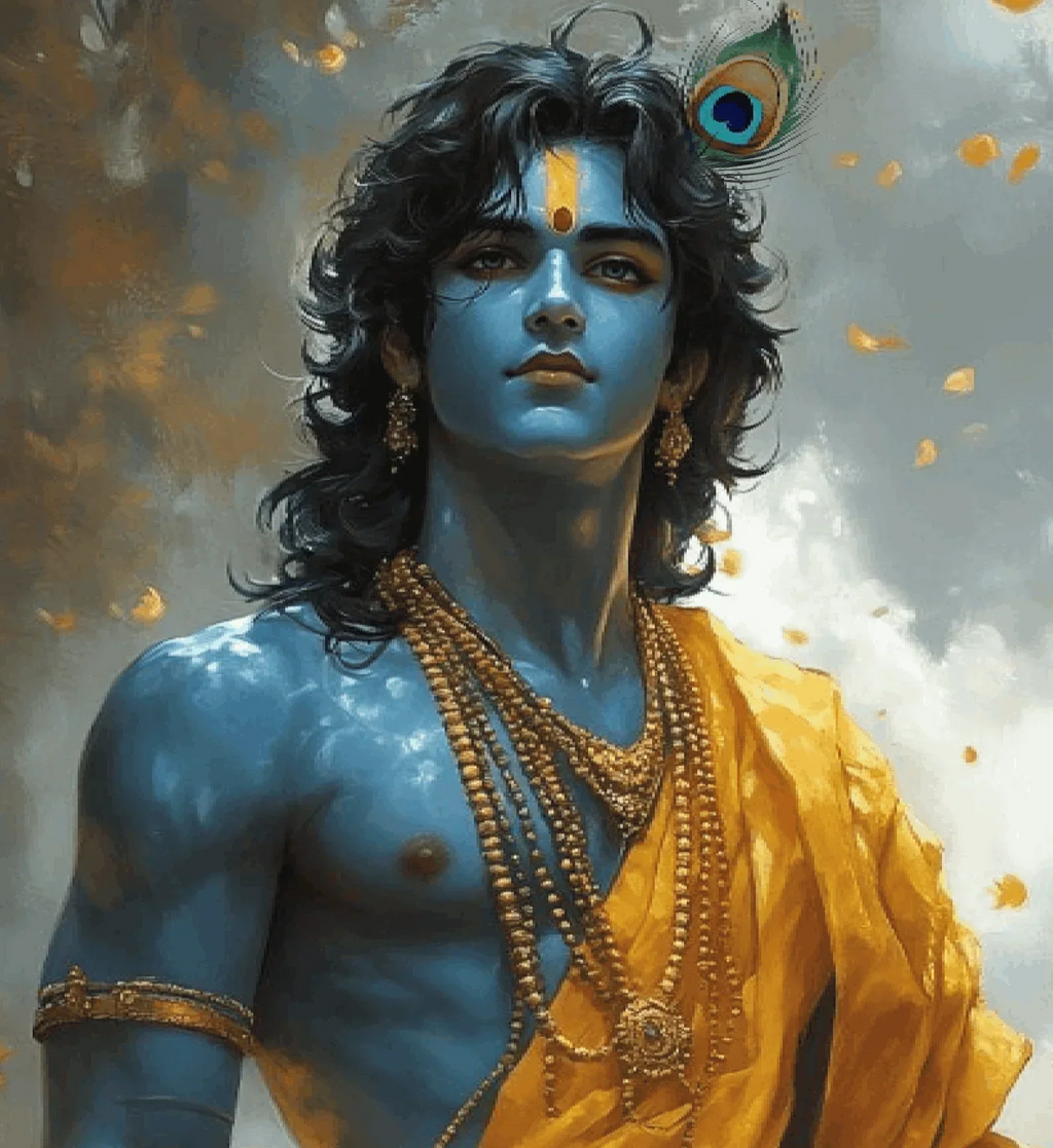 Mor Pankh Dhari Krishna paint by numbers portrait with peacock feather and gold jewellery