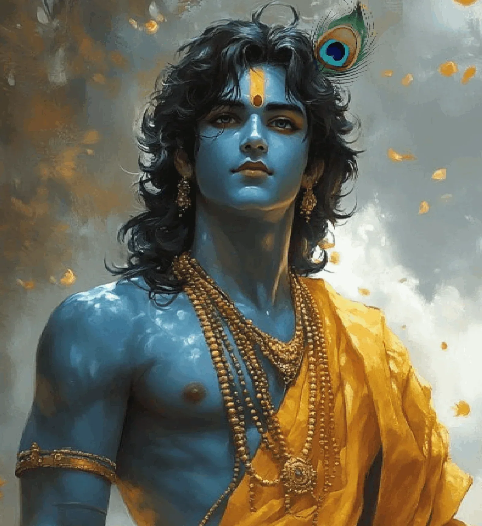Mor Pankh Dhari Krishna paint by numbers portrait with peacock feather and gold jewellery