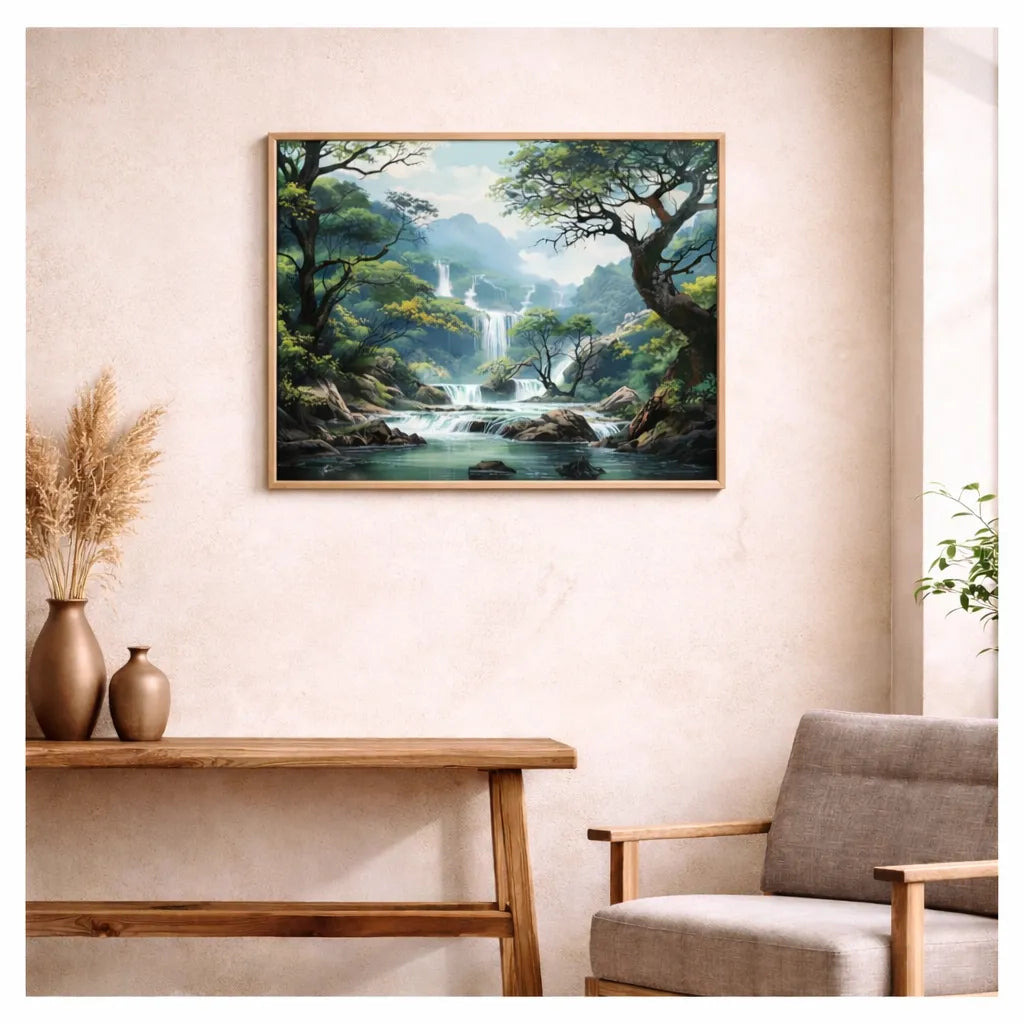 What's inside the Hidden Falls paint by numbers kit — canvas, paints and brushes