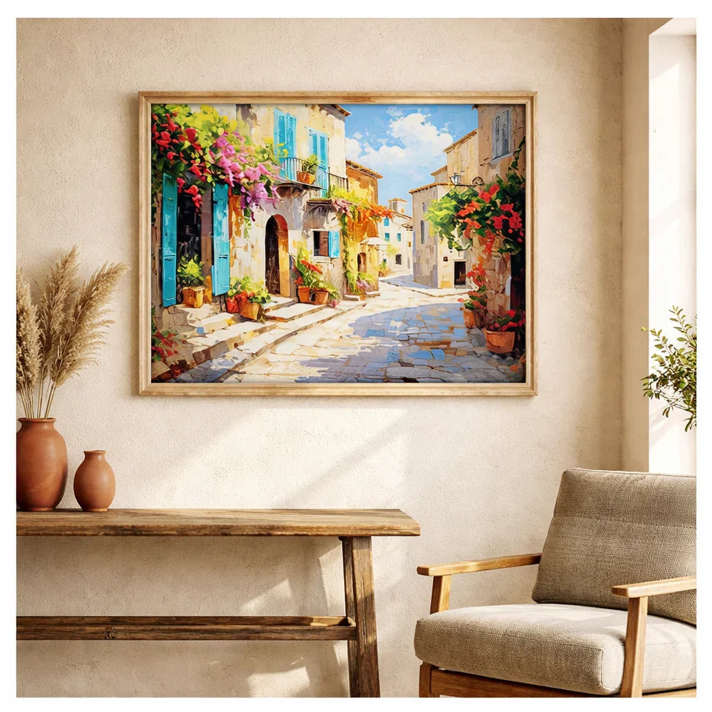 Finished Serenity in Nature paint by numbers artwork framed on a wall