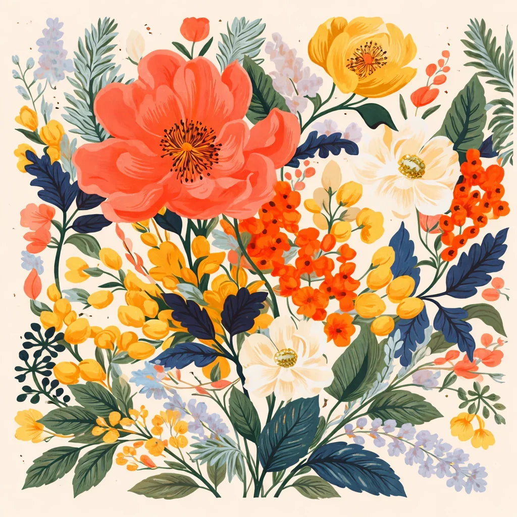 Finished Soft Morning Florals paint by numbers artwork framed on a wall