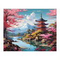 Stillness of Sakura paint by numbers canvas of a Japanese pagoda by a lake