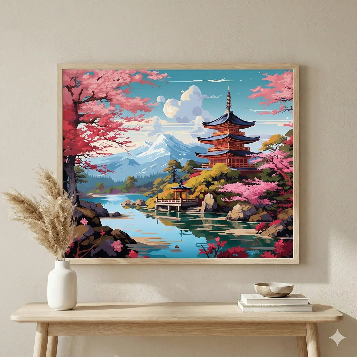 Hands painting the sakura blossoms during the Stillness of Sakura paint by numbers process