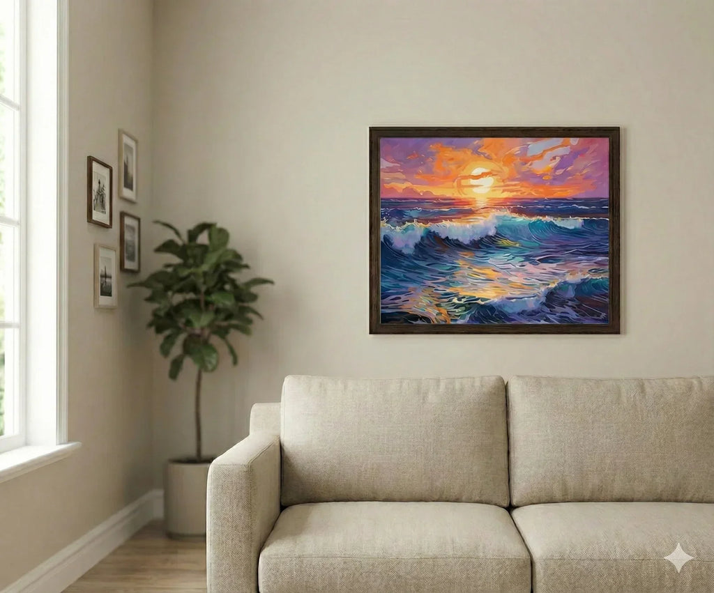 Finished Sandy Shores paint by numbers artwork framed on a wall
