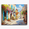 Serenity in Nature paint by numbers canvas of a flower-draped Mediterranean street