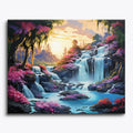 Floral Cascade paint by numbers canvas of a jungle waterfall at golden hour
