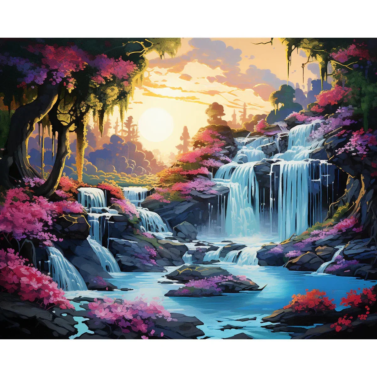 Finished Floral Cascade paint by numbers artwork framed on a wall