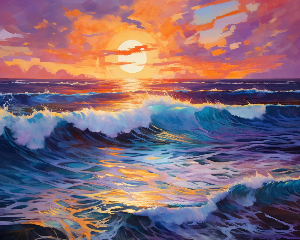 Second view of the sunset seascape in the Sandy Shores paint by numbers kit