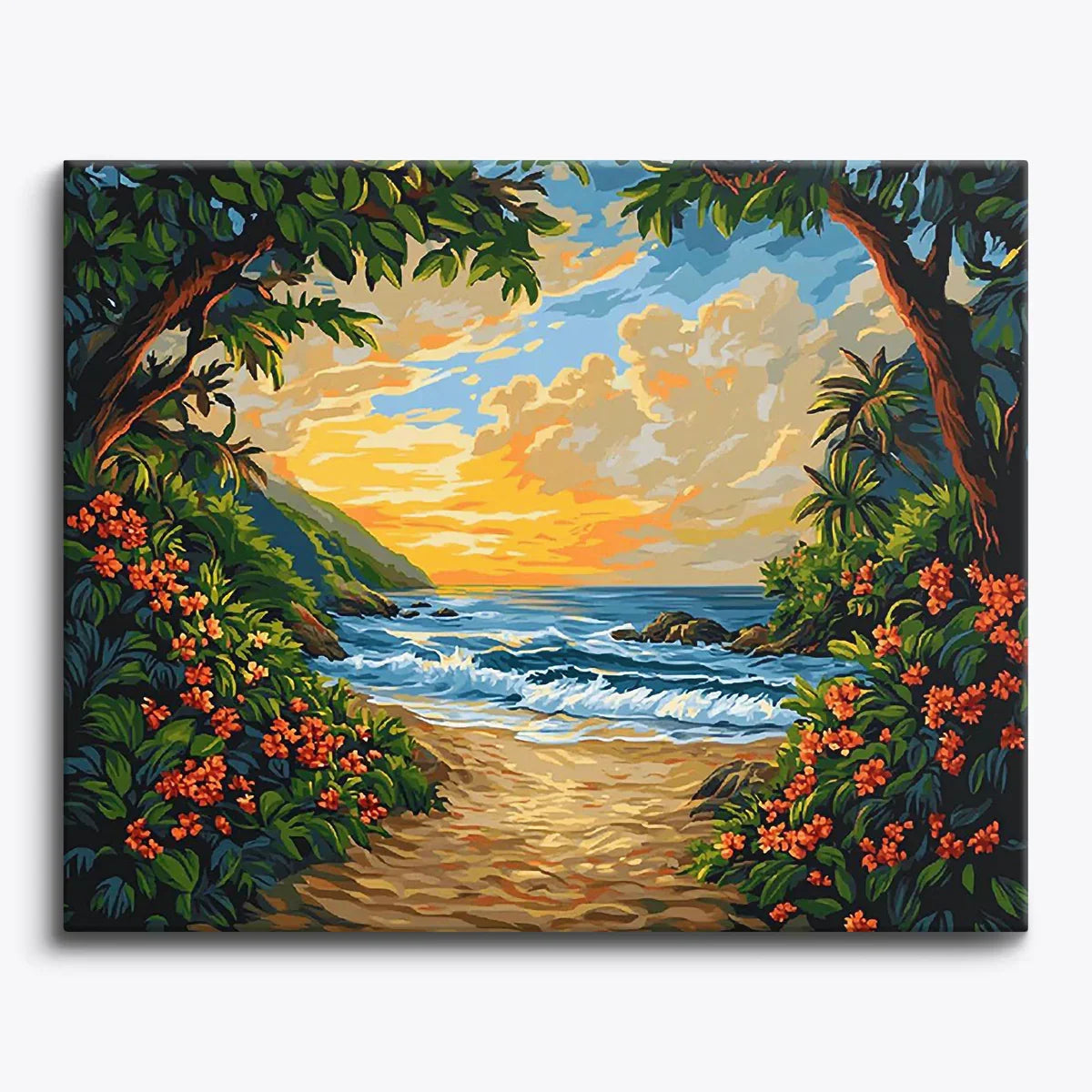 Second angle of the sunset beach scene from the Ocean Serenity paint by numbers kit