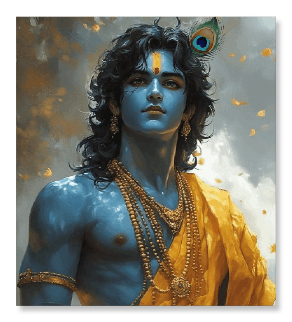 Close-up detail of the Krishna paint by numbers canvas showing facial shading