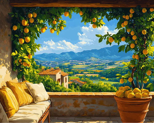 Amalfi coast terrace with lemon tree paint by numbers artwork