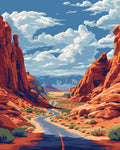 Red rock desert canyon road paint by numbers artwork