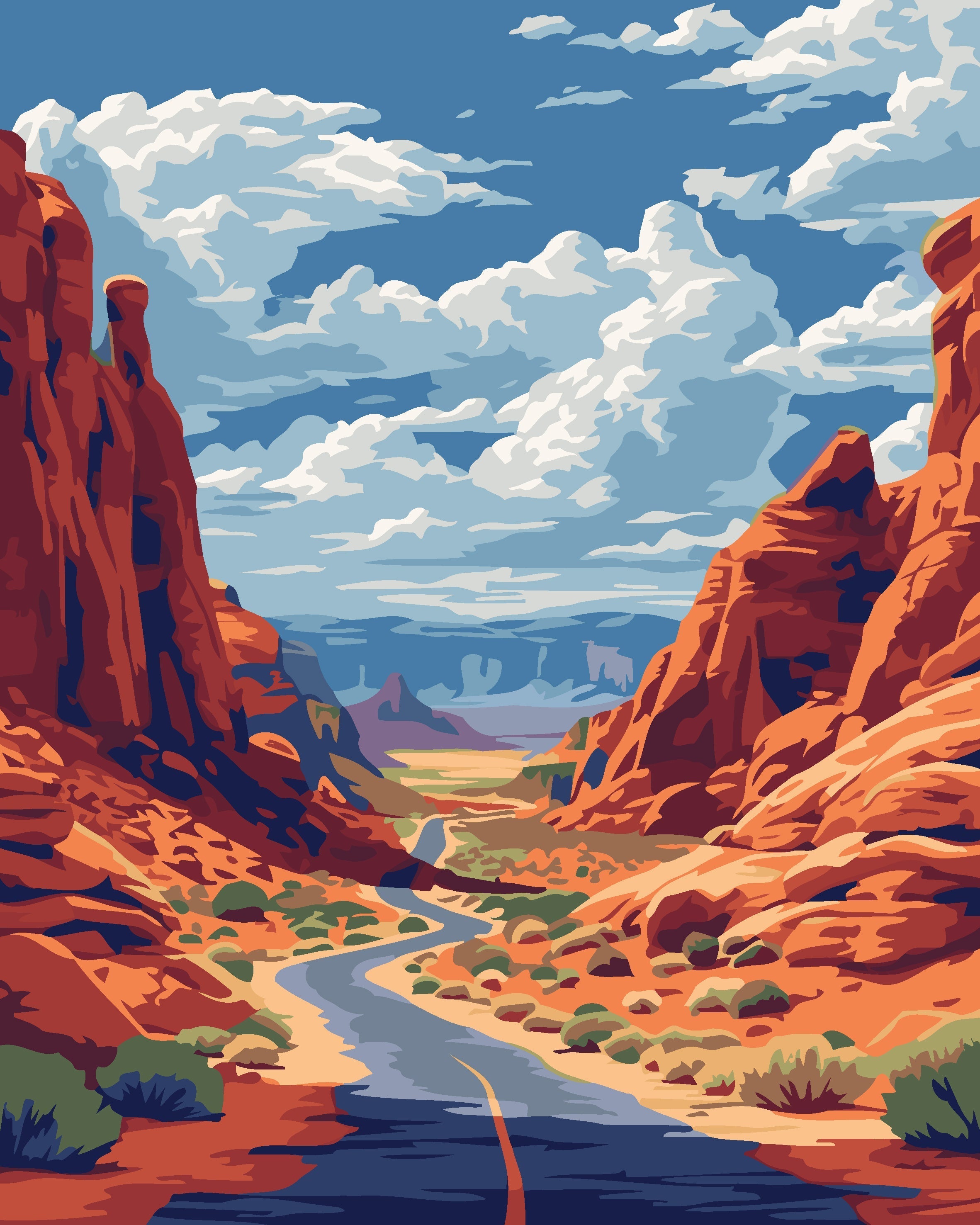 Red rock desert canyon road paint by numbers artwork
