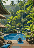 Tropical resort pool meditation scene paint by numbers artwork