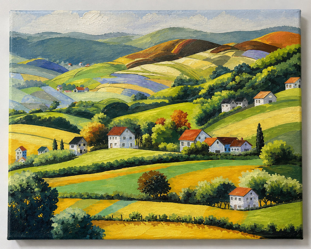 European countryside farmhouse landscape paint by numbers artwork