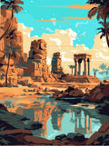 Hampi stone ruins and reflection pool paint by numbers artwork