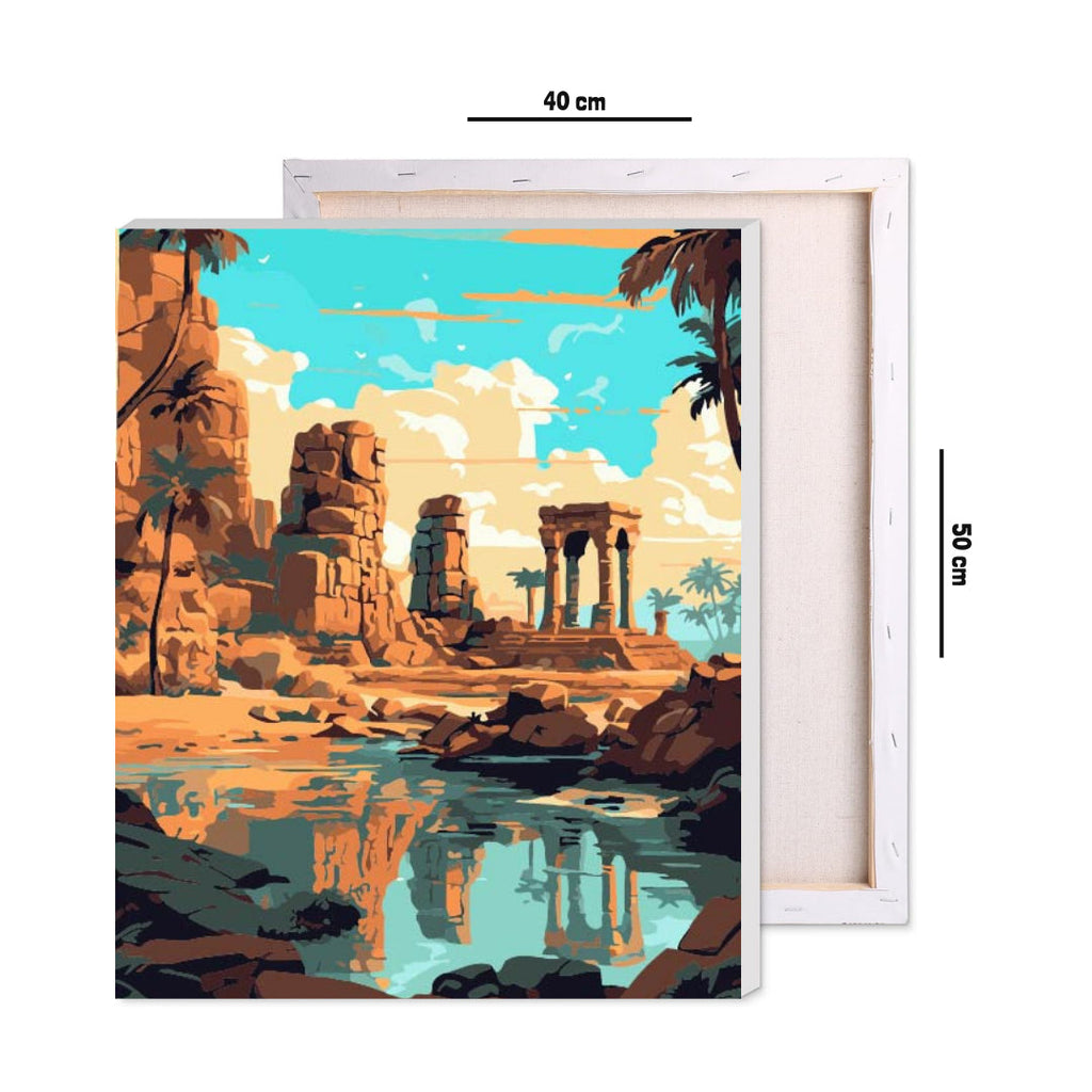 Framed 40 by 50 cm Hampi ruins paint by numbers canvas showing finished size