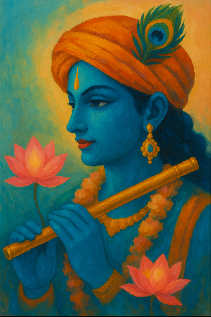 Krishna in Melody paint by numbers artwork showing Krishna playing the flute