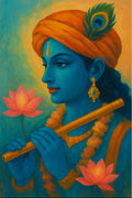 Krishna in Melody paint by numbers artwork showing Krishna playing the flute