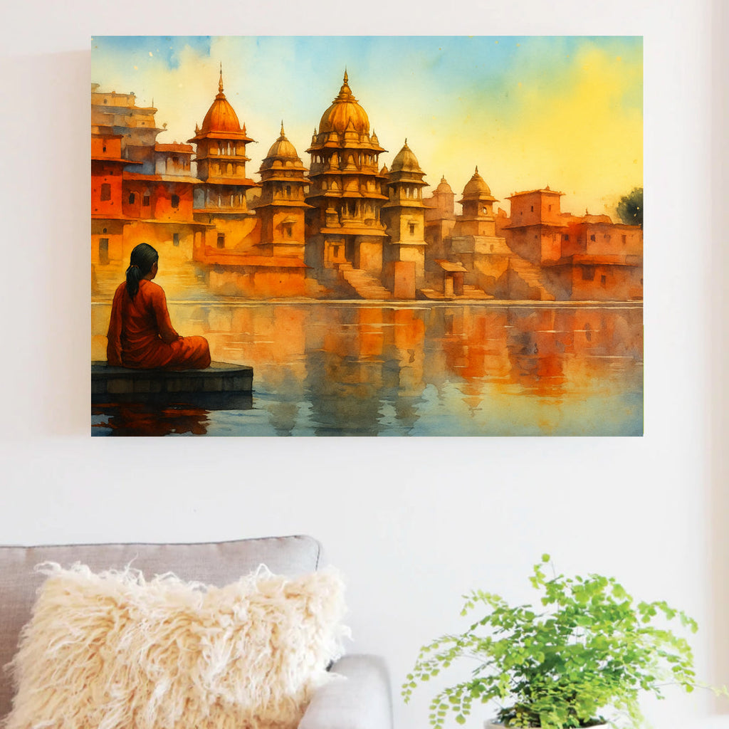 Close-up of the temple spires and domes in the Varanasi ghats paint by numbers art