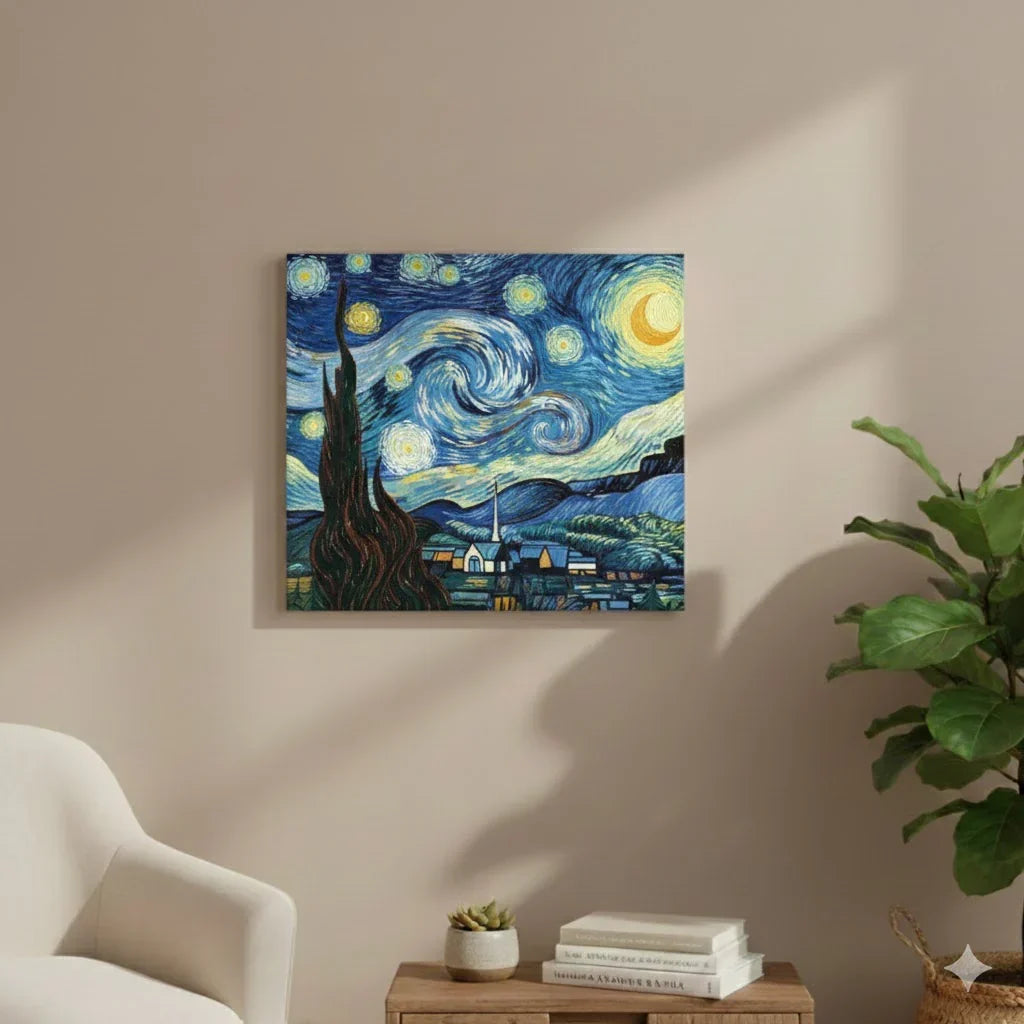 Hands painting the swirling night sky during the Celestial Calm paint by numbers process